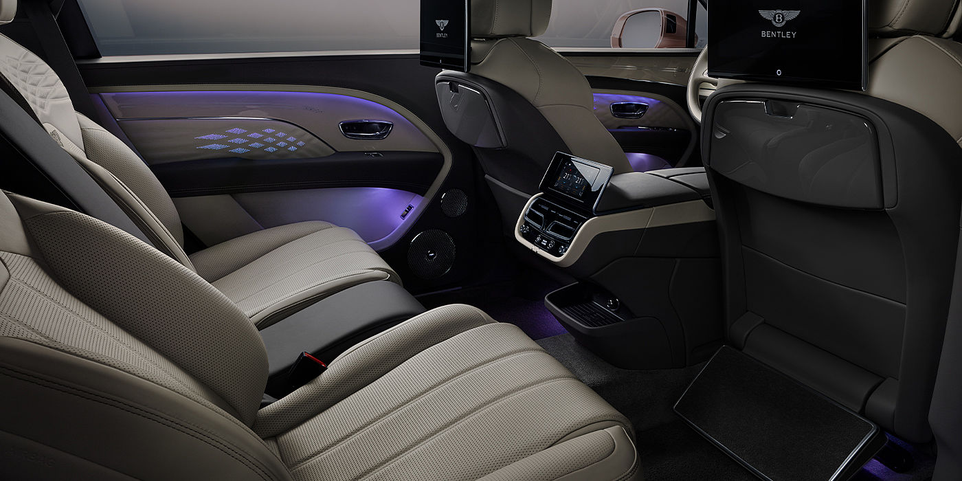 Bentley Hatfield Bentley Bentayga EWB Azure SUV rear interior with Bentley Diamond Illumination