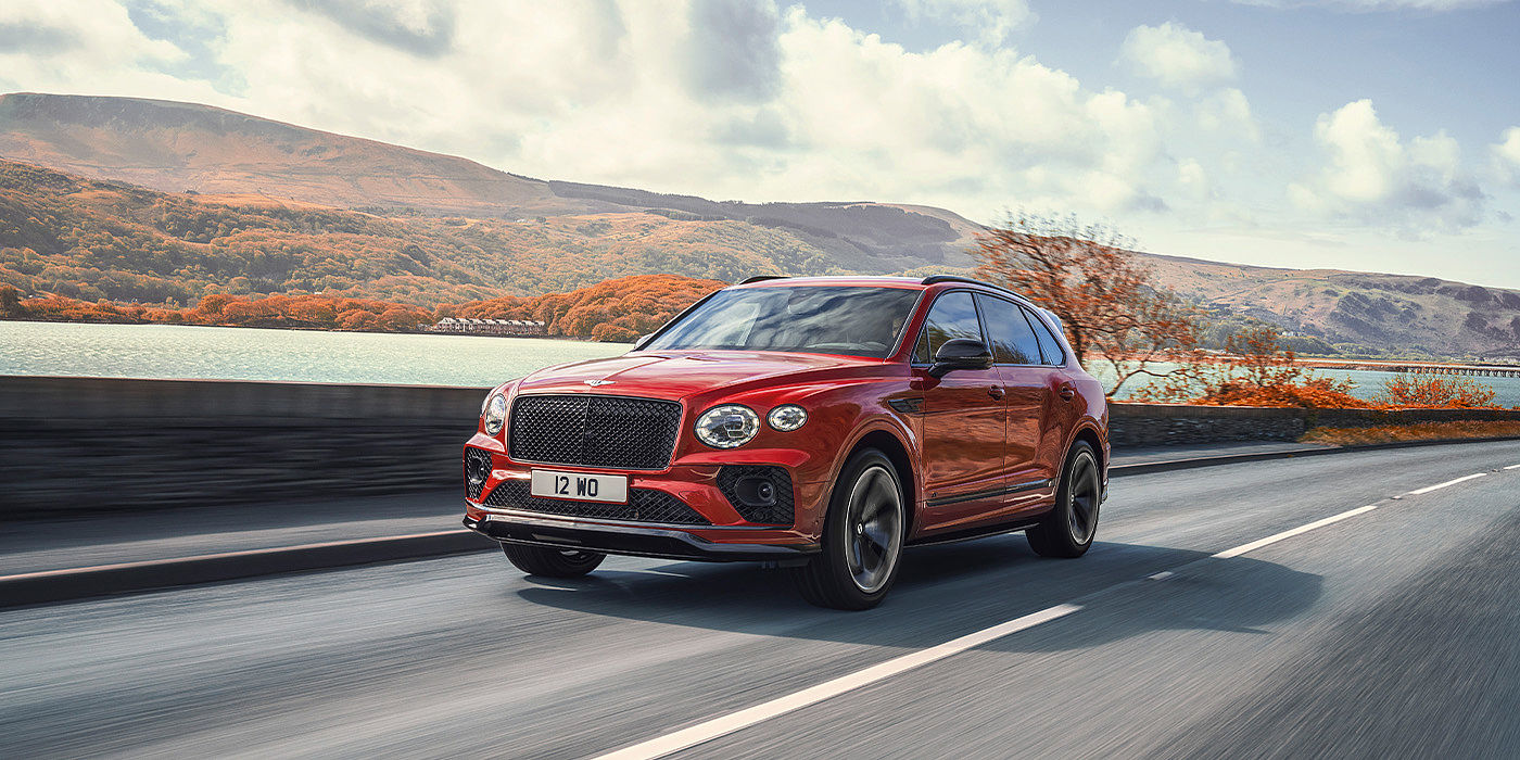 Bentley Hatfield Bentley Bentayga S SUV in Candy Red paint front 34 dynamic