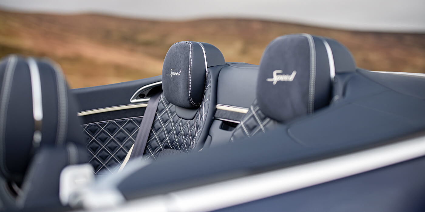 Bentley Hatfield Bentley Continental GTC Speed convertible rear interior in Imperial Blue and Linen hide