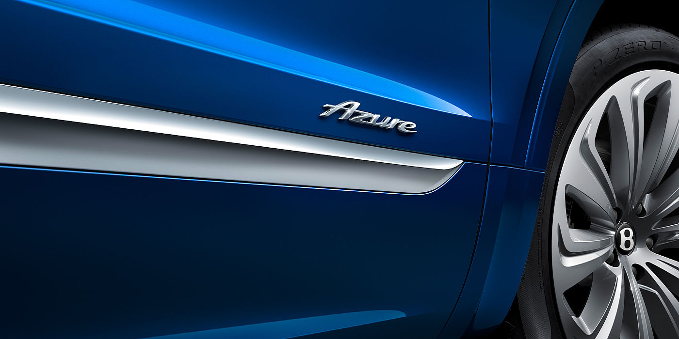 Bentley Hatfield Bentley Bentayga Azure SUV Sequin Blue paint with Azure badge close up