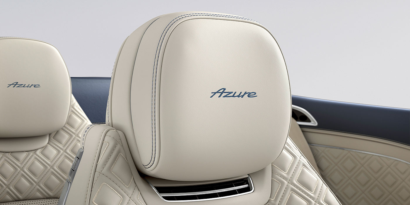 Bentley Hatfield Bentley Continental GTC Azure convertible seat detail in Linen hide with Azure emblem